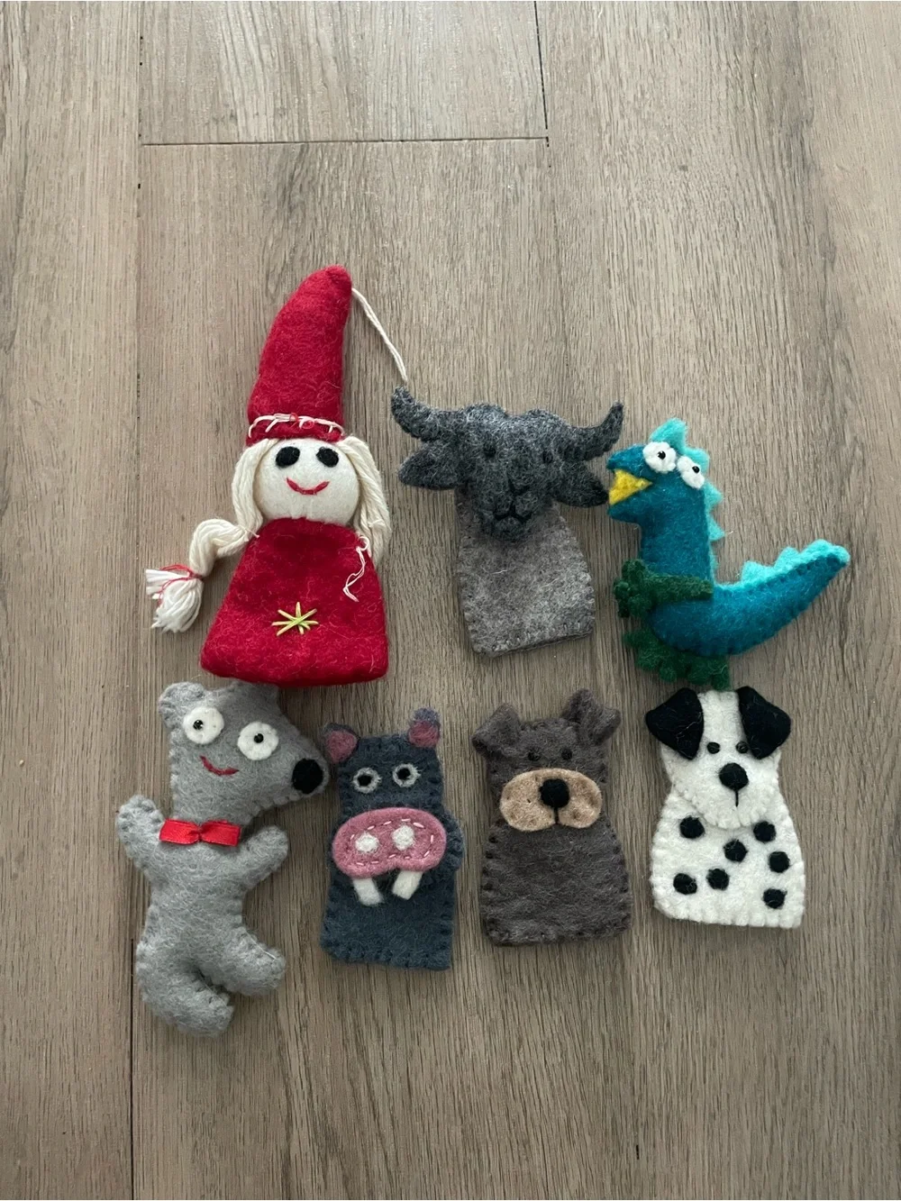 Handmade Felt Doll and Animal Finger Puppet Set for Kids